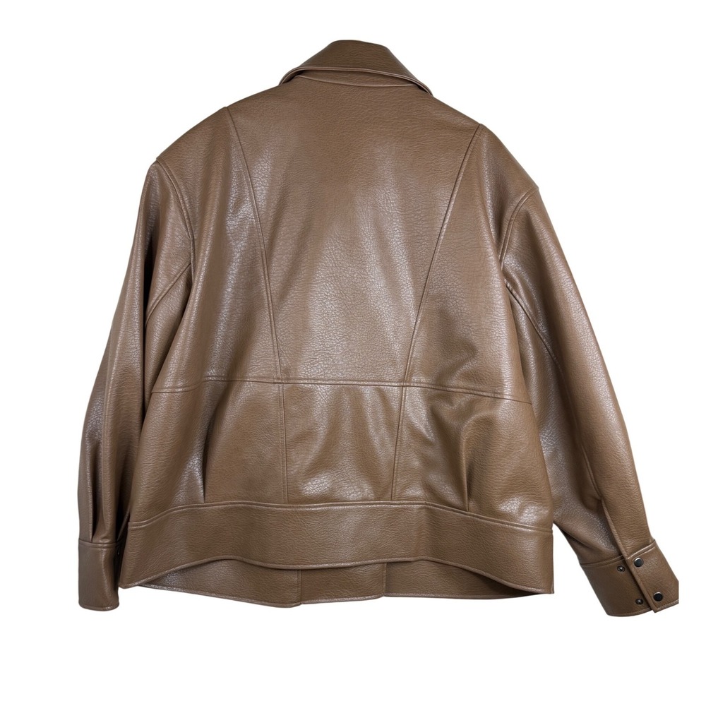 New Ashley Graham Faux Leather Midweight Moto Jacket size 5X Light Brown - Picture 7 of 9